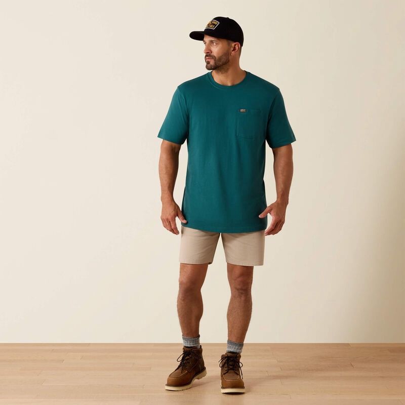 Men's Rebar Cotton Strong Standard Pocket Tee Shirt - Mediterranean