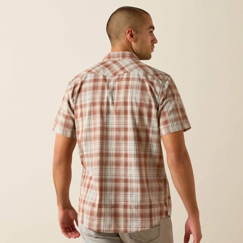 Men's Retro Hilliard Fitted Snap Shirt - Light Brown Plaid