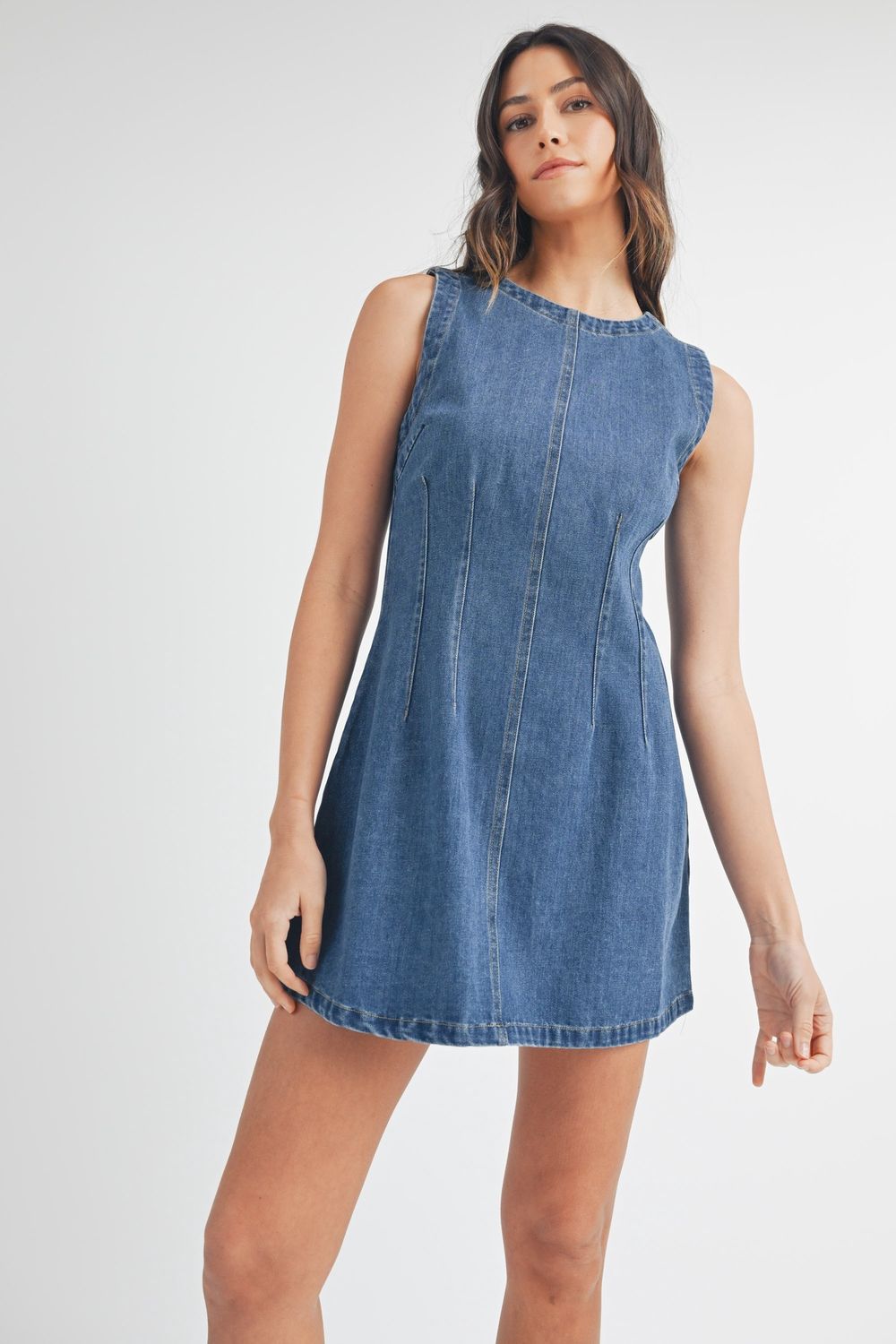 The Best Sleeveless Denim Mini Dress - Dark Denim