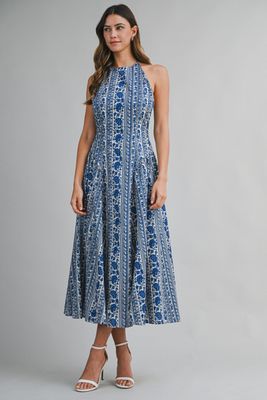 Back To Back Floral Halter Midi Dress - Blue