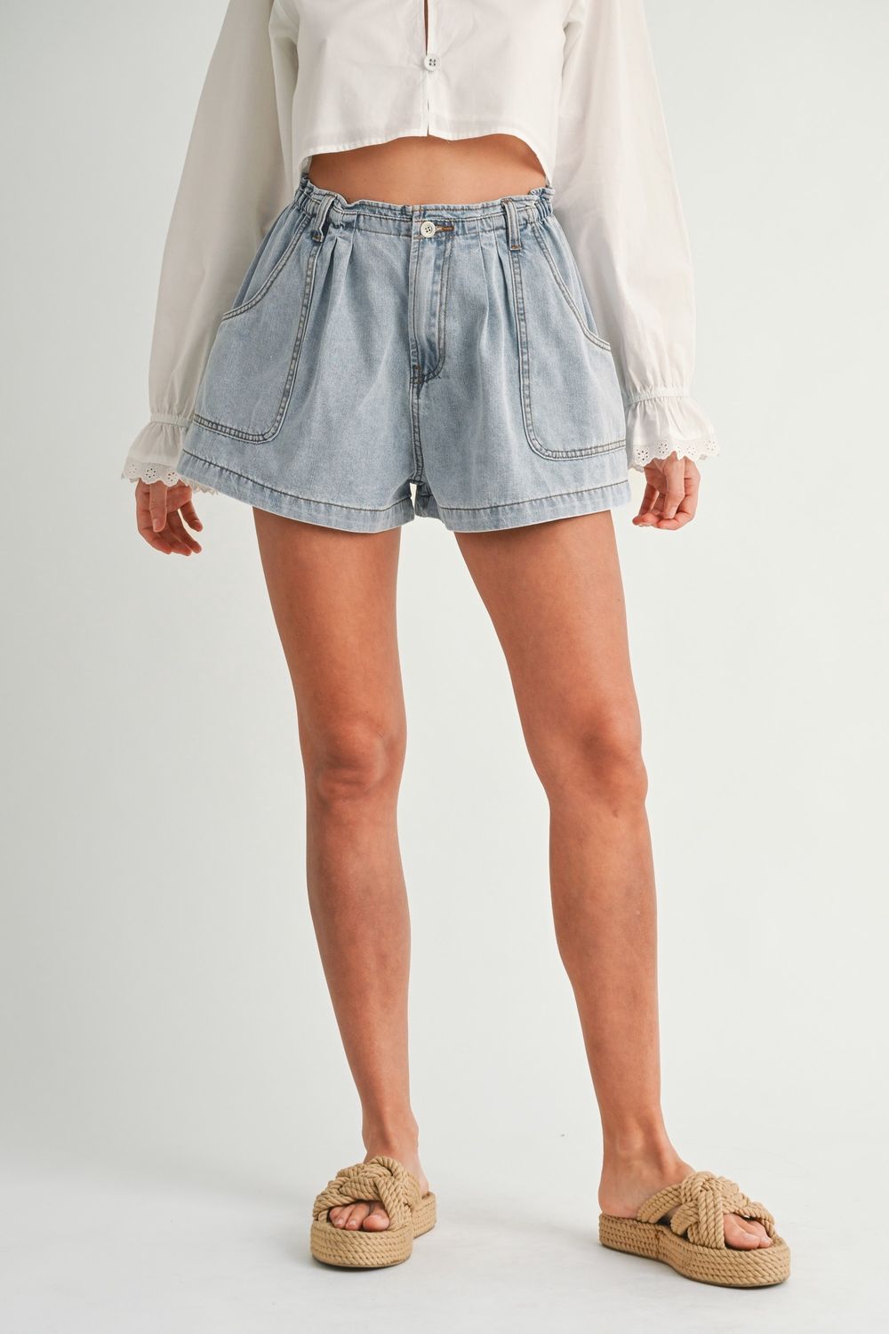Try To Love Denim Wide Leg Shorts - Light Denim