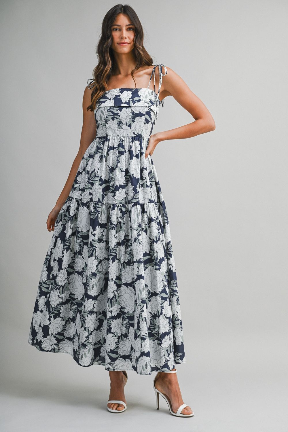 Grow With Love Floral Midi Dress - Navy