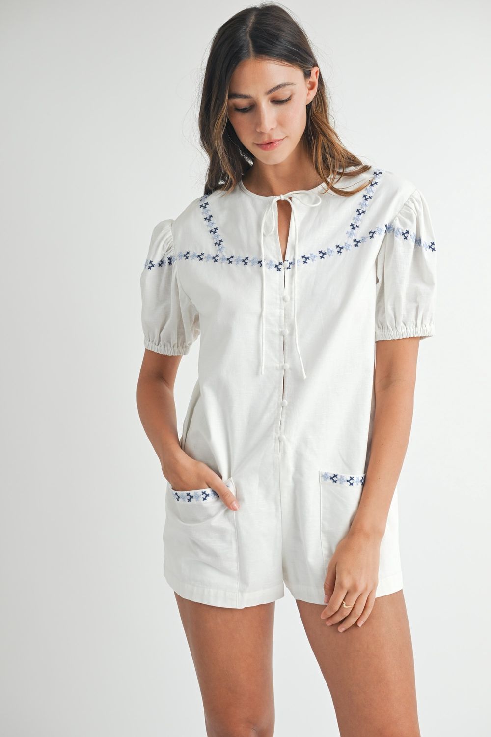 Hidden Feelings Short Sleeve Romper - Off White