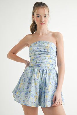 The Spark Floral Strapless Romper - Blue