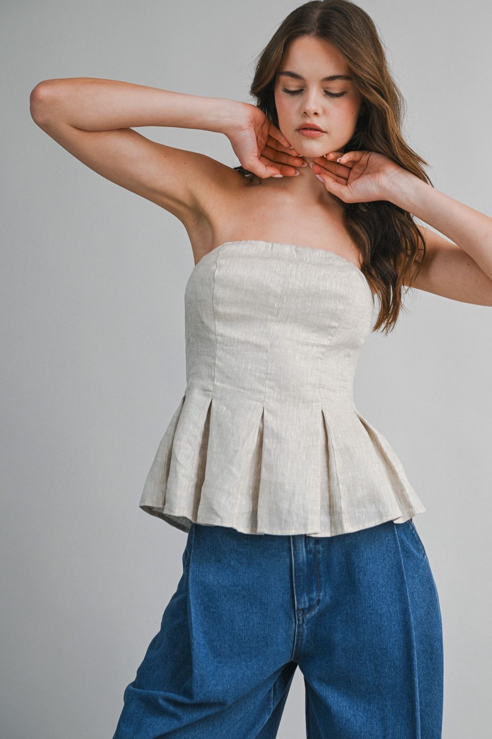 The Response Strapless Peplum Tube Top - Oatmeal