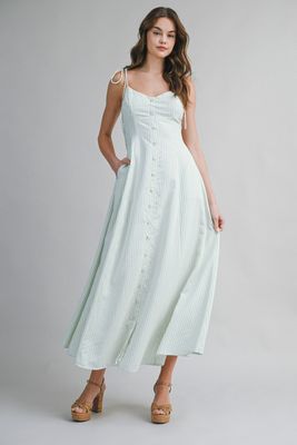 Make Up My Mind Striped Maxi Dress - Light Sage
