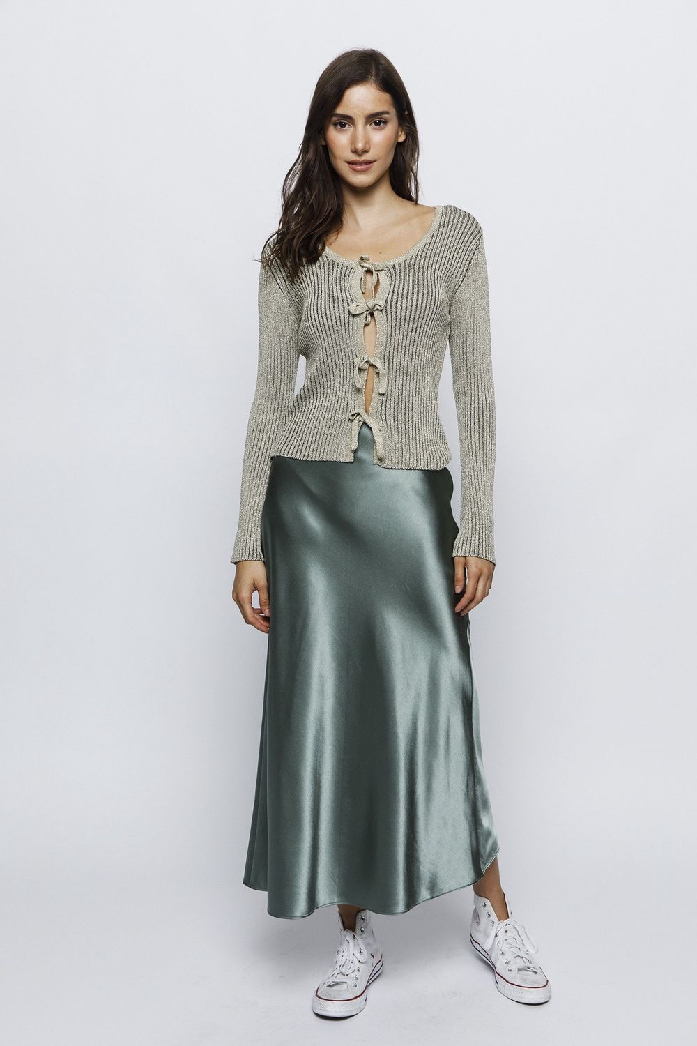 The Classic Satin Midi Skirt - Green