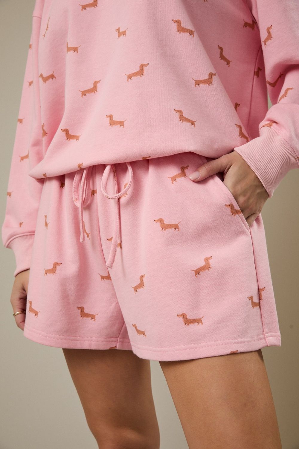 Weenie Dog Print Shorts - Pink