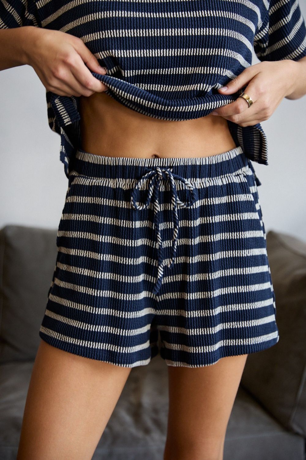 Ask For Help Stripe Shorts - Midnight/ Oat