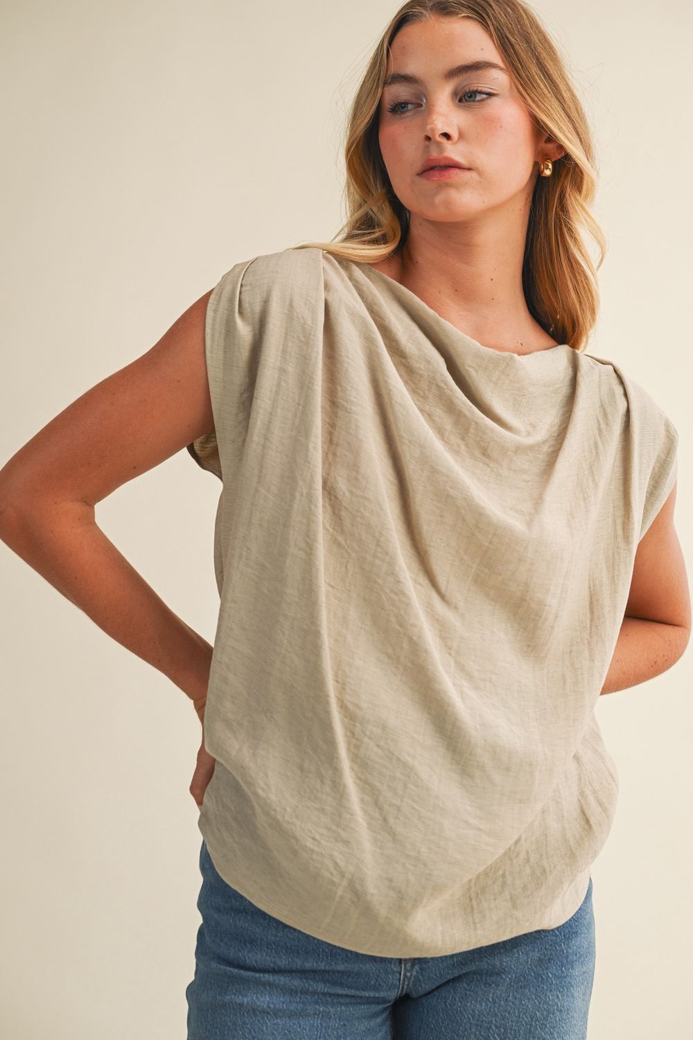 Relaxed Slub Sleeveless Top - Light Taupe