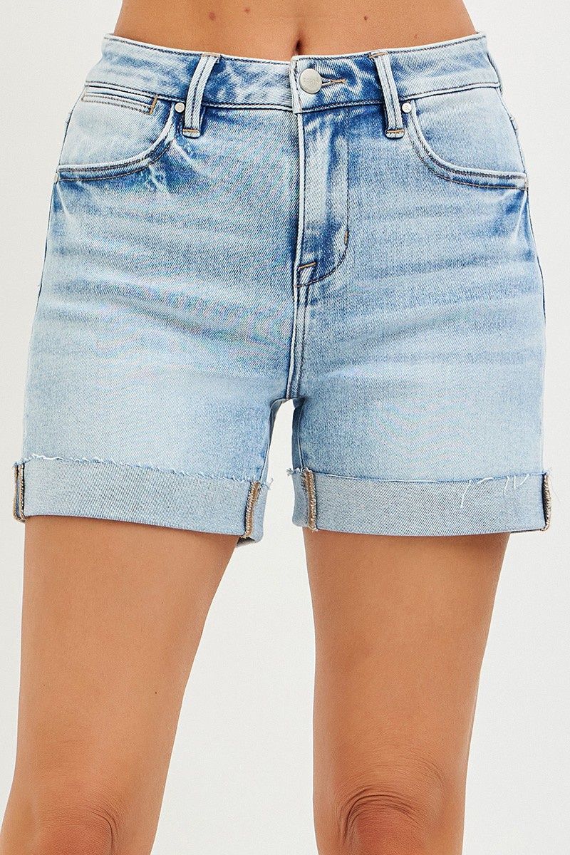 The Taylor High Rise Cuffed Denim Shorts - Light
