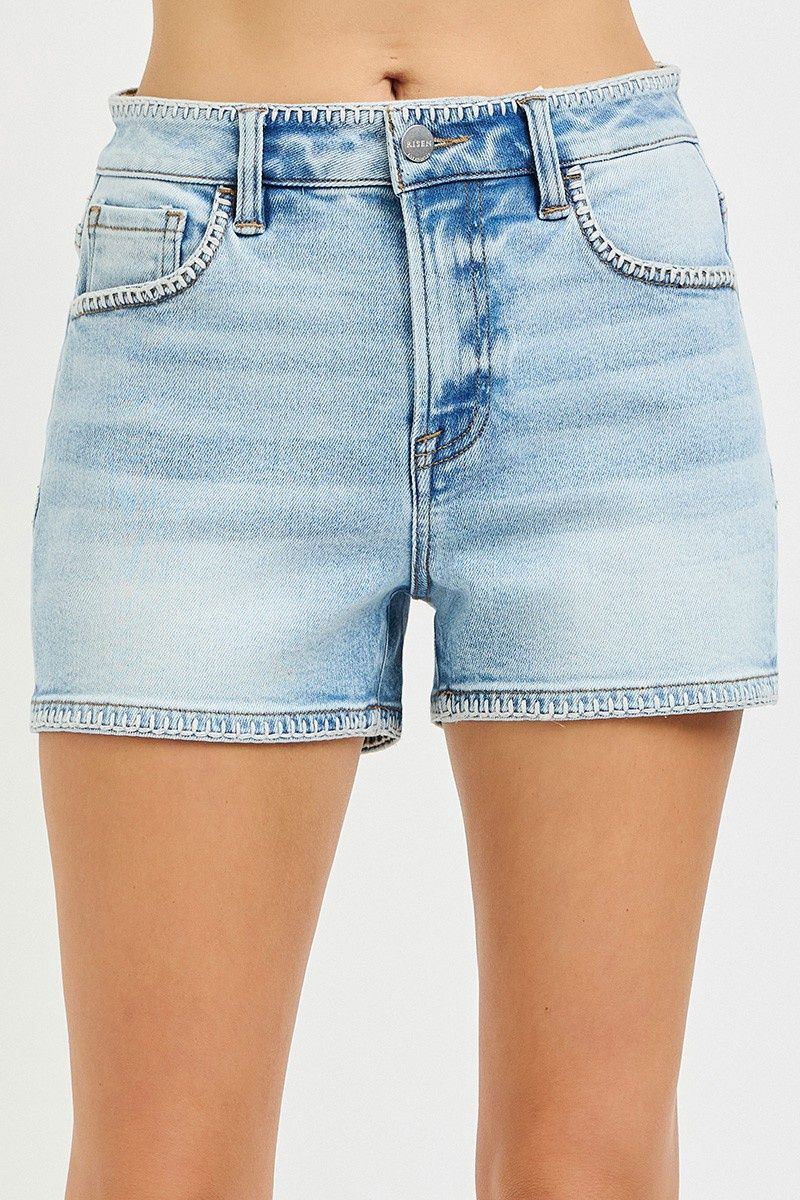 The Kate Embroidered Detail Denim Short - Light