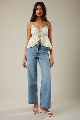 One Of The Faves Sleeveless Top - Light Green/ White Gingham