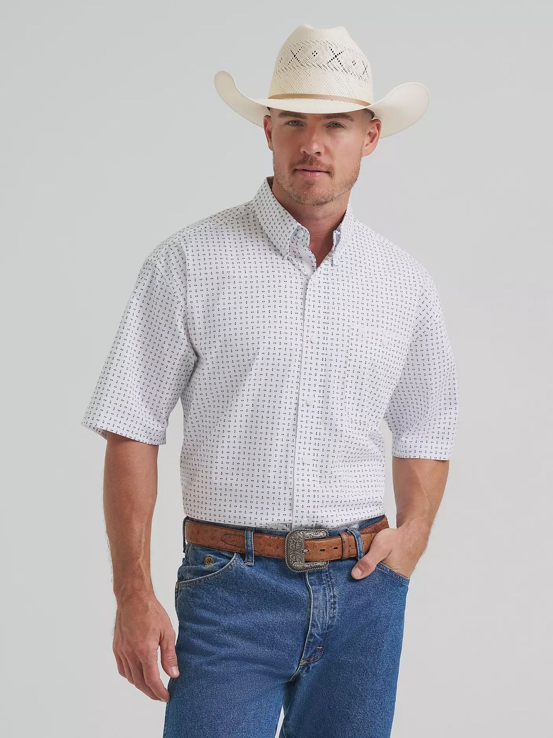 George Strait™ Short Sleeve Button Down Shirt - Baby Blue Dots