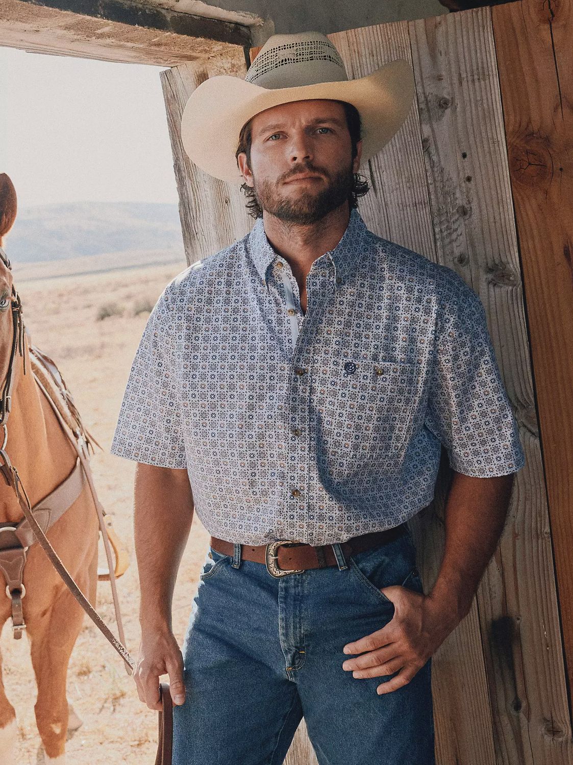 Men's George Strait™ Short Sleeve Button Down Shirt - Quilted Blue