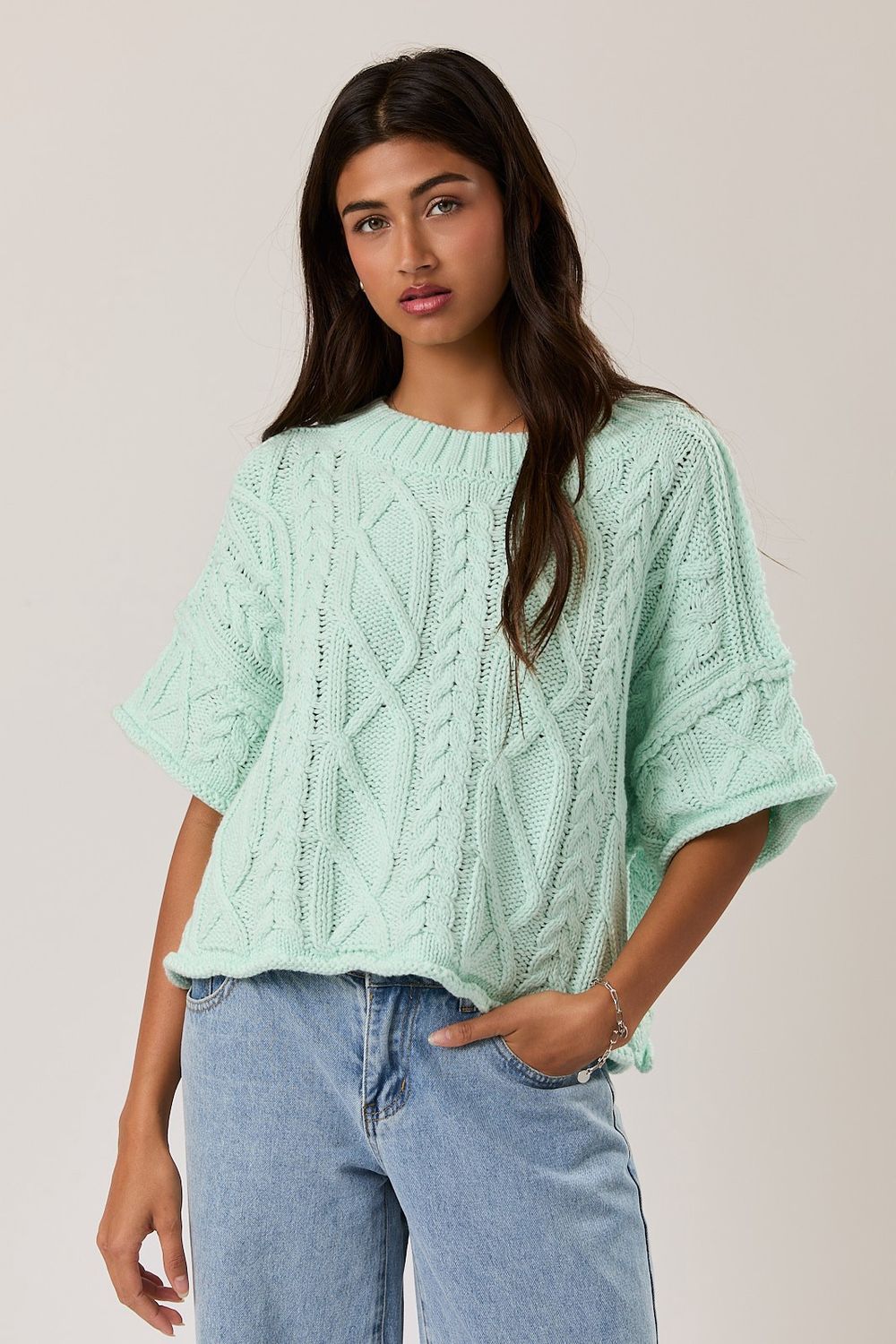 Keep It Short Sleeve Sweater - Mint