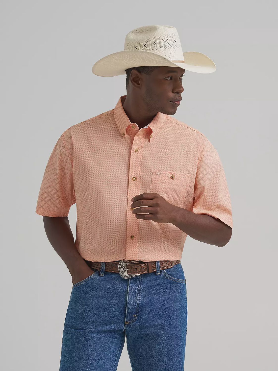 George Strait™ Short Sleeve Button Down Shirt - Peach Mod