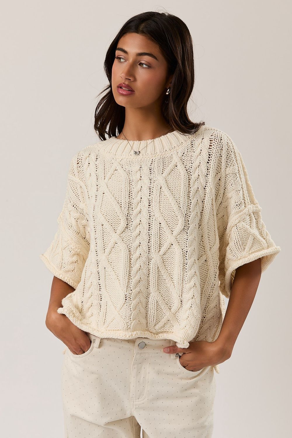 Keep It Short Sleeve Sweater - Cream