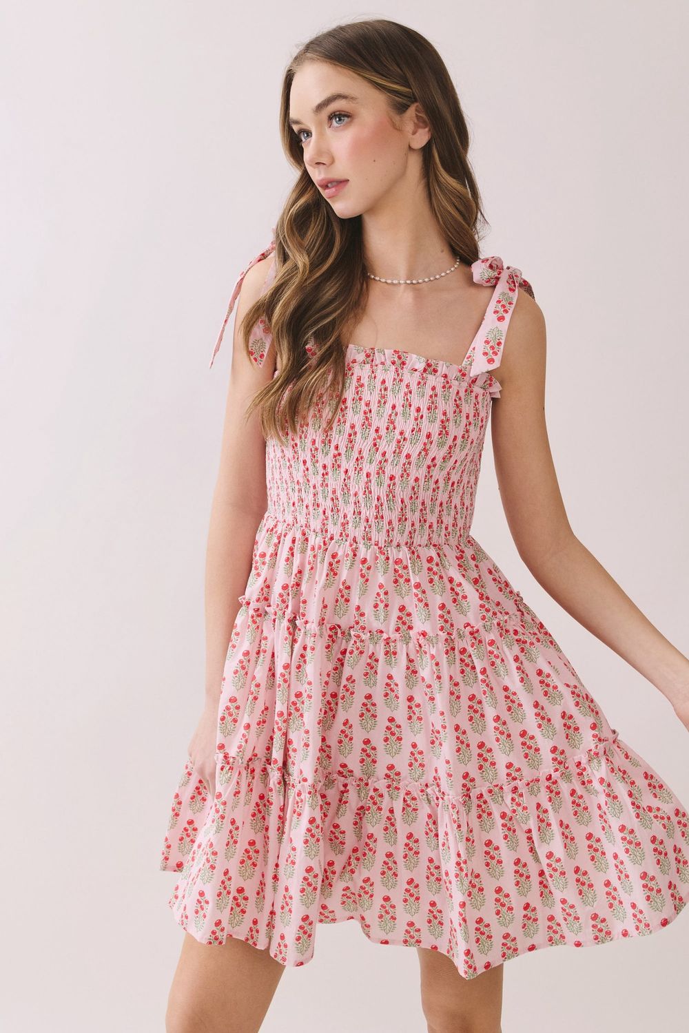 Steady Heart Floral Smocked Sleeveless Mini Dress - Pink