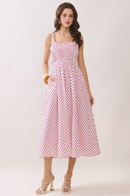 Stay Steady Polka Dot Midi Dress - Red