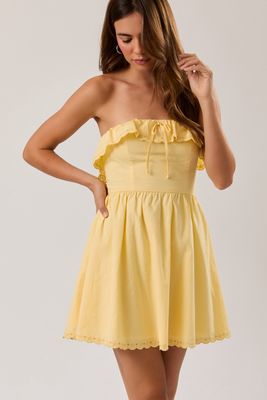 Love You Eyelet Detail Strapless Mini Dress - Butter
