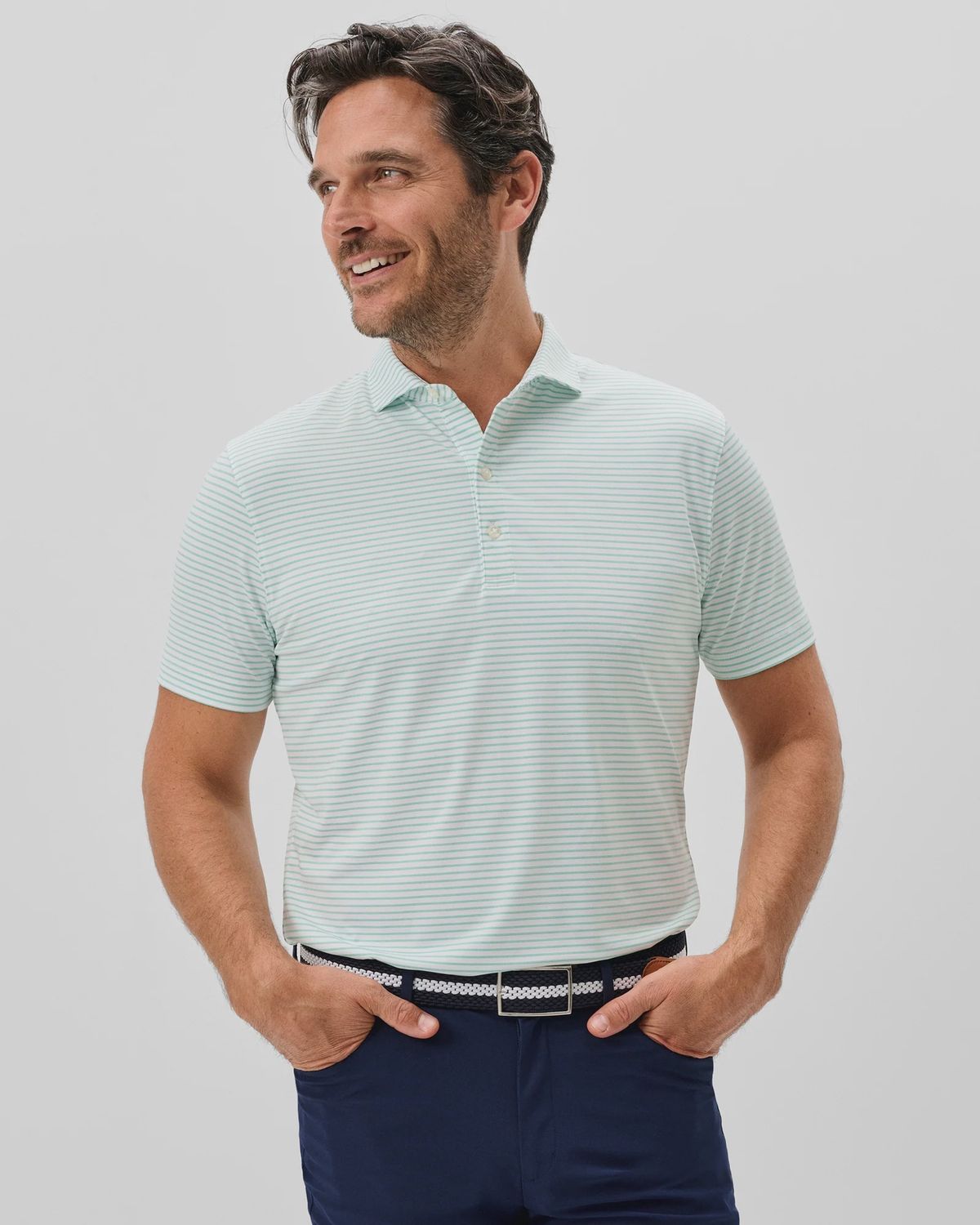 Performance Jersey Polo - Michael Stripe - Cilantro