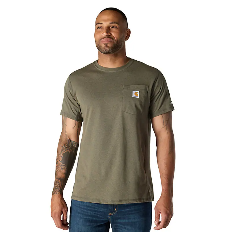 Men's Force Relaxed Fit Midweight Short Sleeve Pocket T-Shirt - Basil Heather