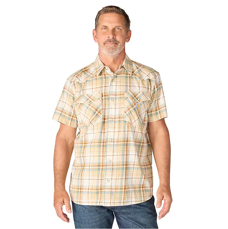 Montana Bozeman Relaxed Short Sleeve Plaid Shirt - Eggshell