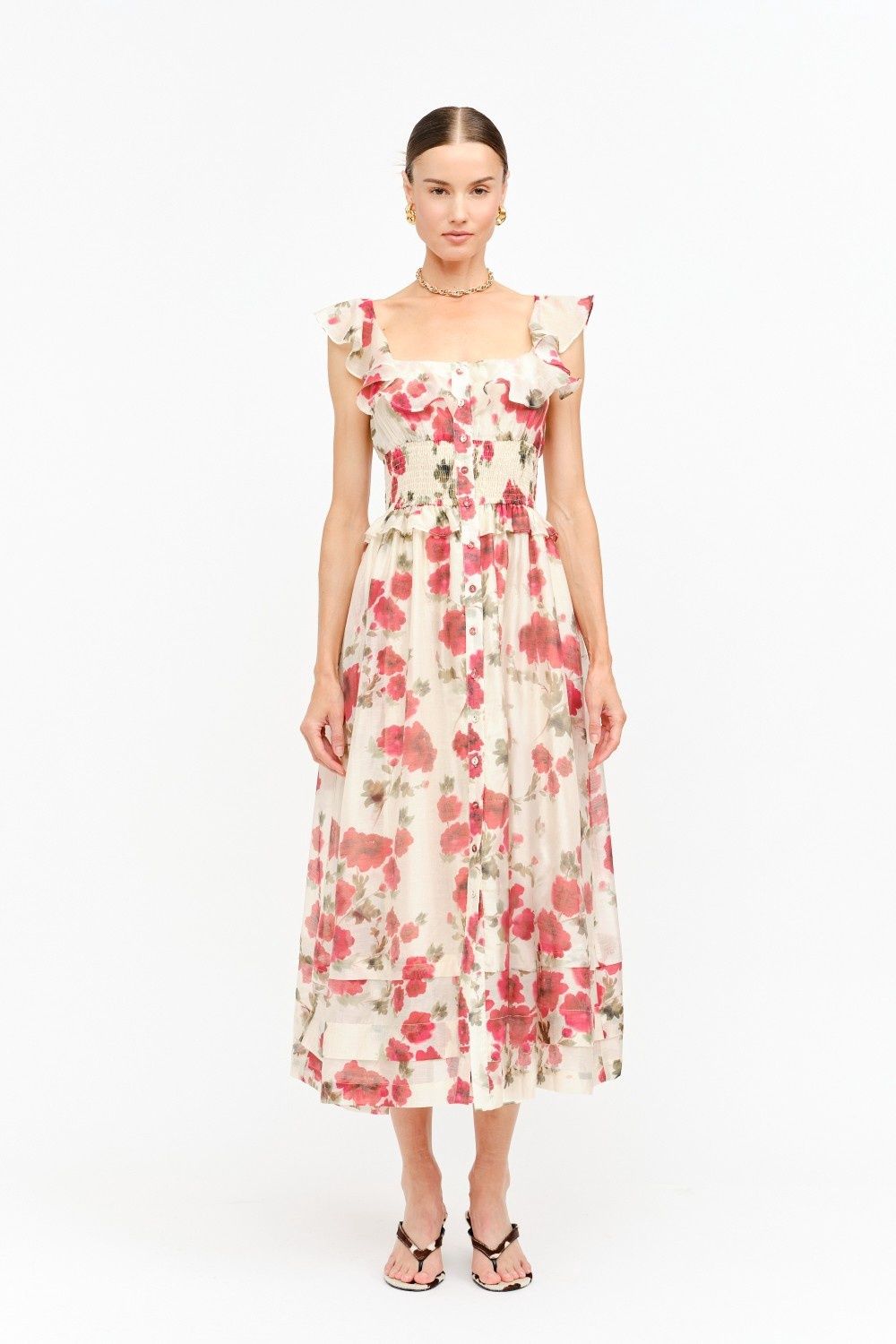 Pamela Floral Midi Dress - Red