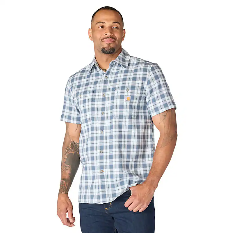 Bozeman Relaxed Short Sleeve Plaid Shirt - Iron Blue