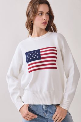 American Flag Knit Sweater - Off White