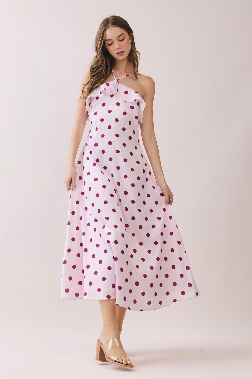 On The Prowl Ruffle Trim Polka Dot Mini Dress - Pink