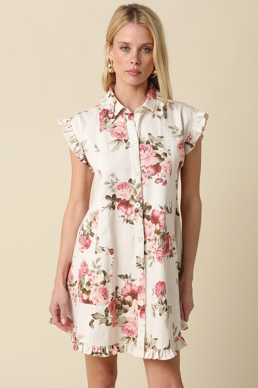 To My Heart Floral Mini Dress - Natural Pink