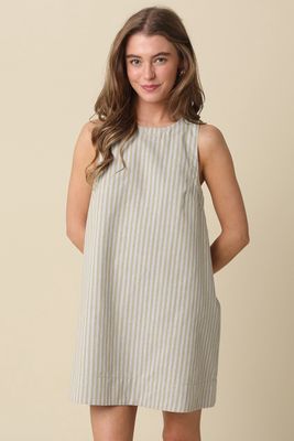 Back To Back Striped Sleeveless Mini Dress - Olive Stripe