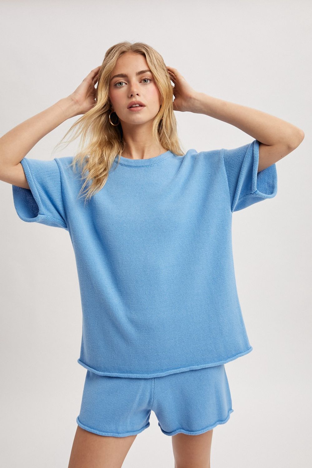 Been Talking Short Sleeve Short Set - Seabreeze