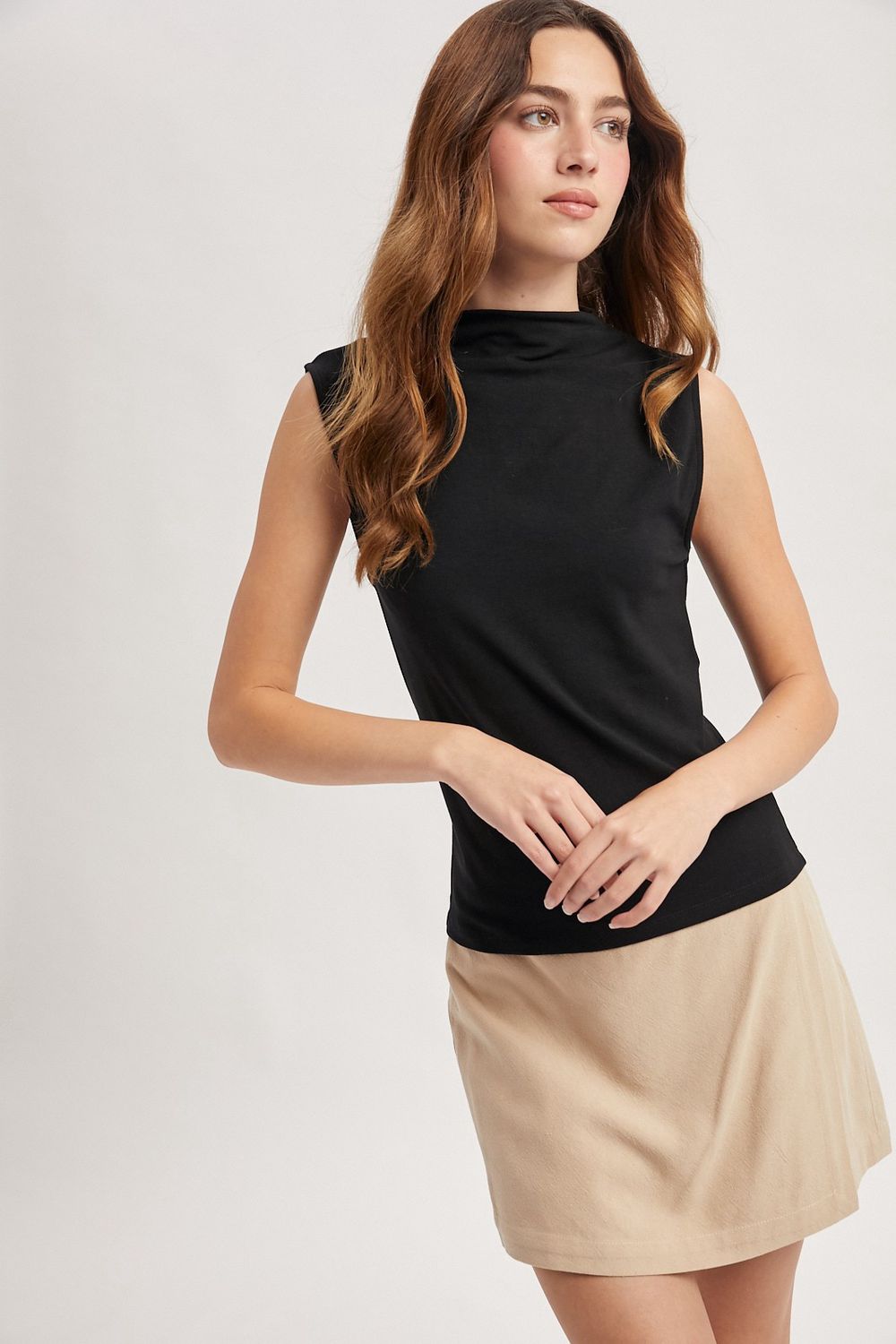 Challenges Mock Neck Sleeveless Top - Black