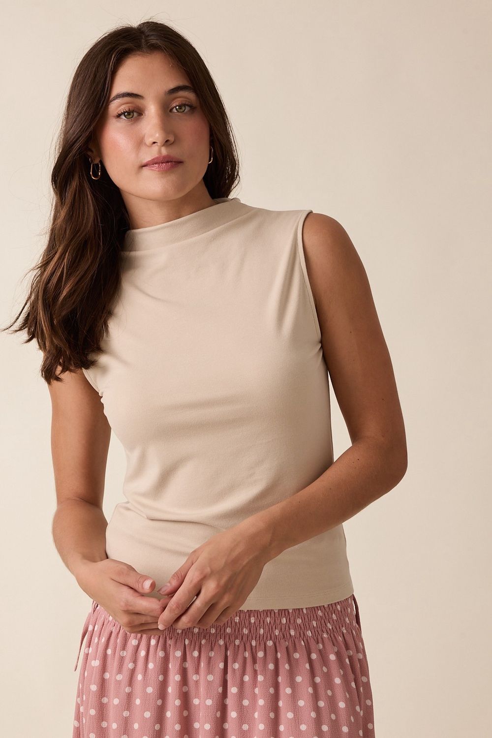 Challenges Mock Neck Sleeveless Top - Champagne