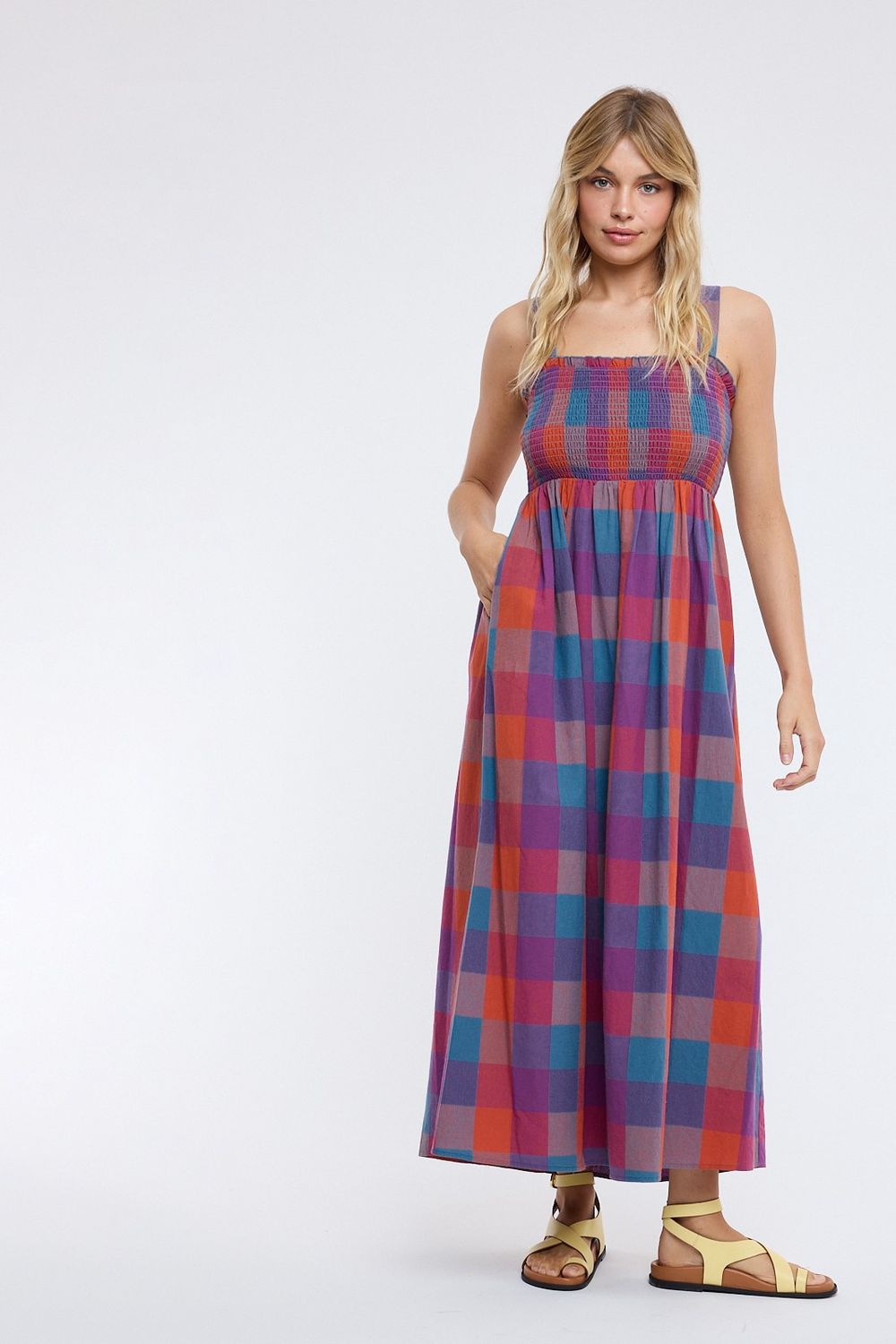 One Day Plaid Midi Dress - Navy Combo