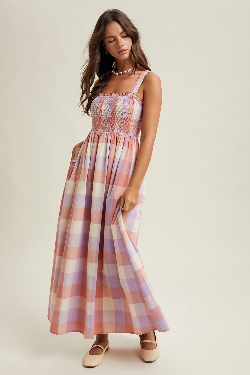 One Day Plaid Midi Dress - Pink Combo