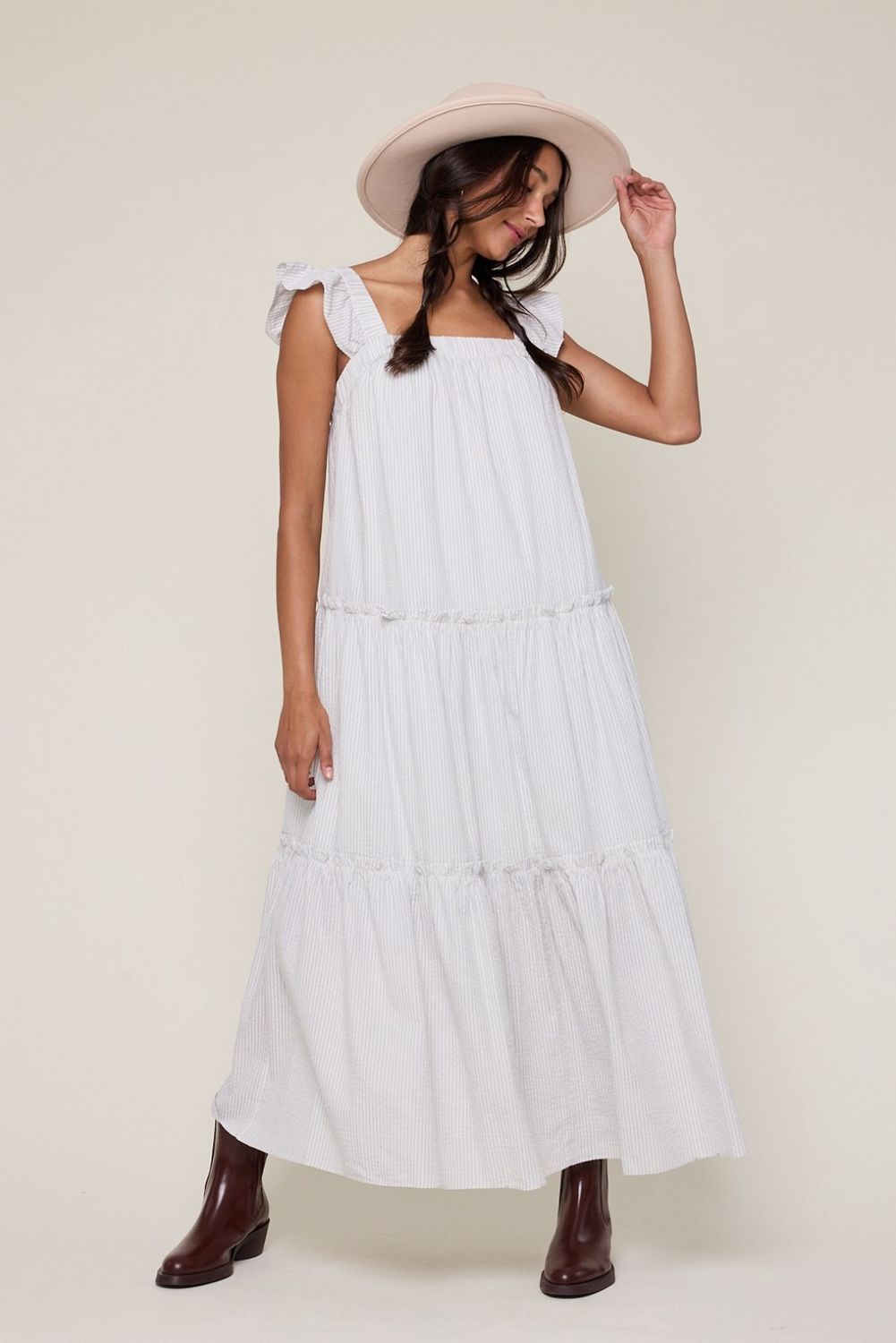 Proposal Tiered Midi Dress - Ivory/ Sky