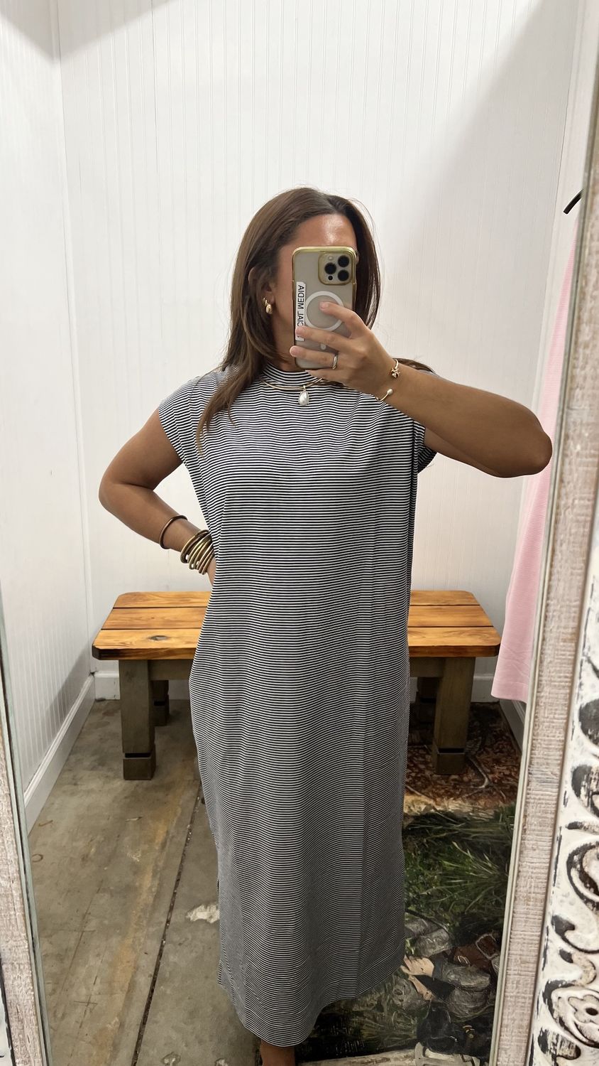 Live It Striped Midi Dress - Navy/ White