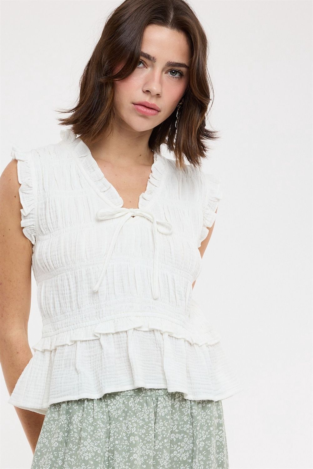 Show Out Smocked Sleeveless Top - Off White