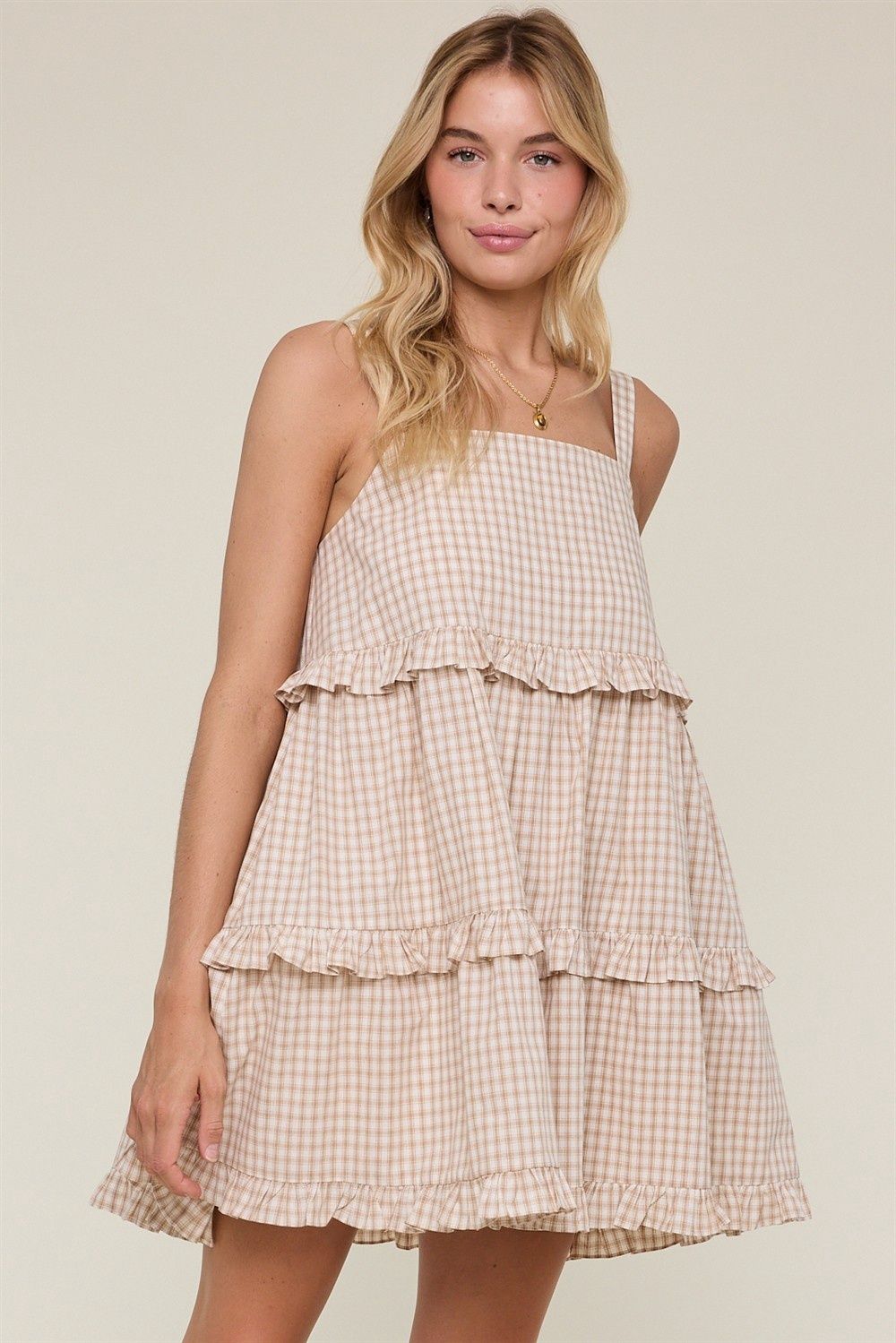 Go Ahead Ruffle Detail Sleeveless Mini Dress - Mocha/ White