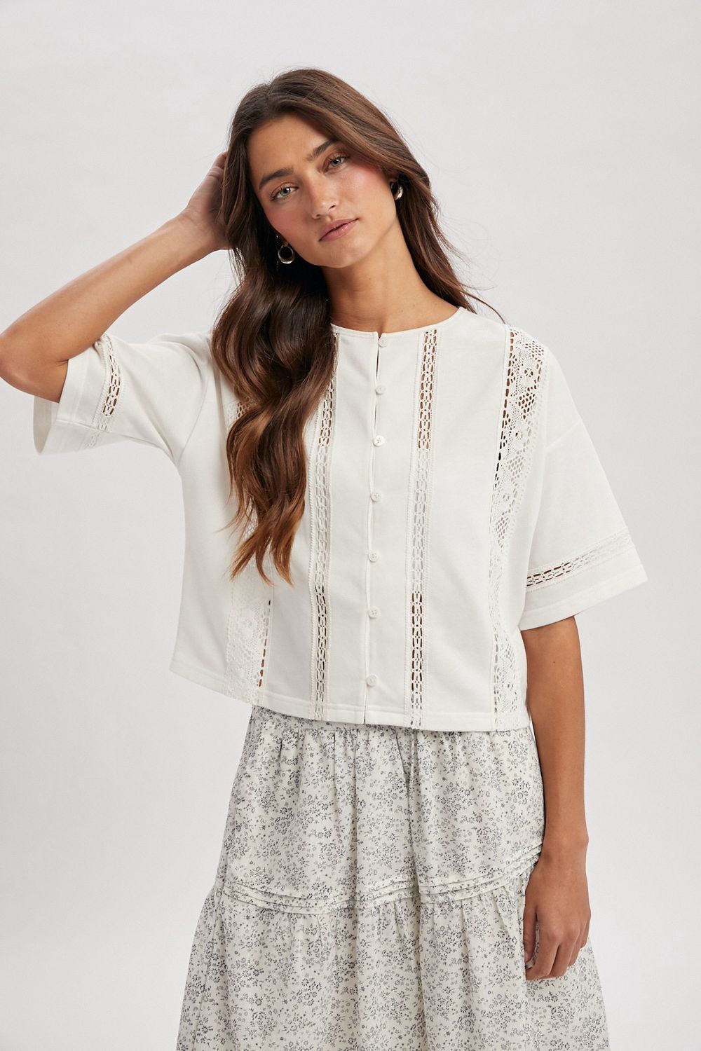 In With The New Lace Detail Short Sleeve Top - Off White