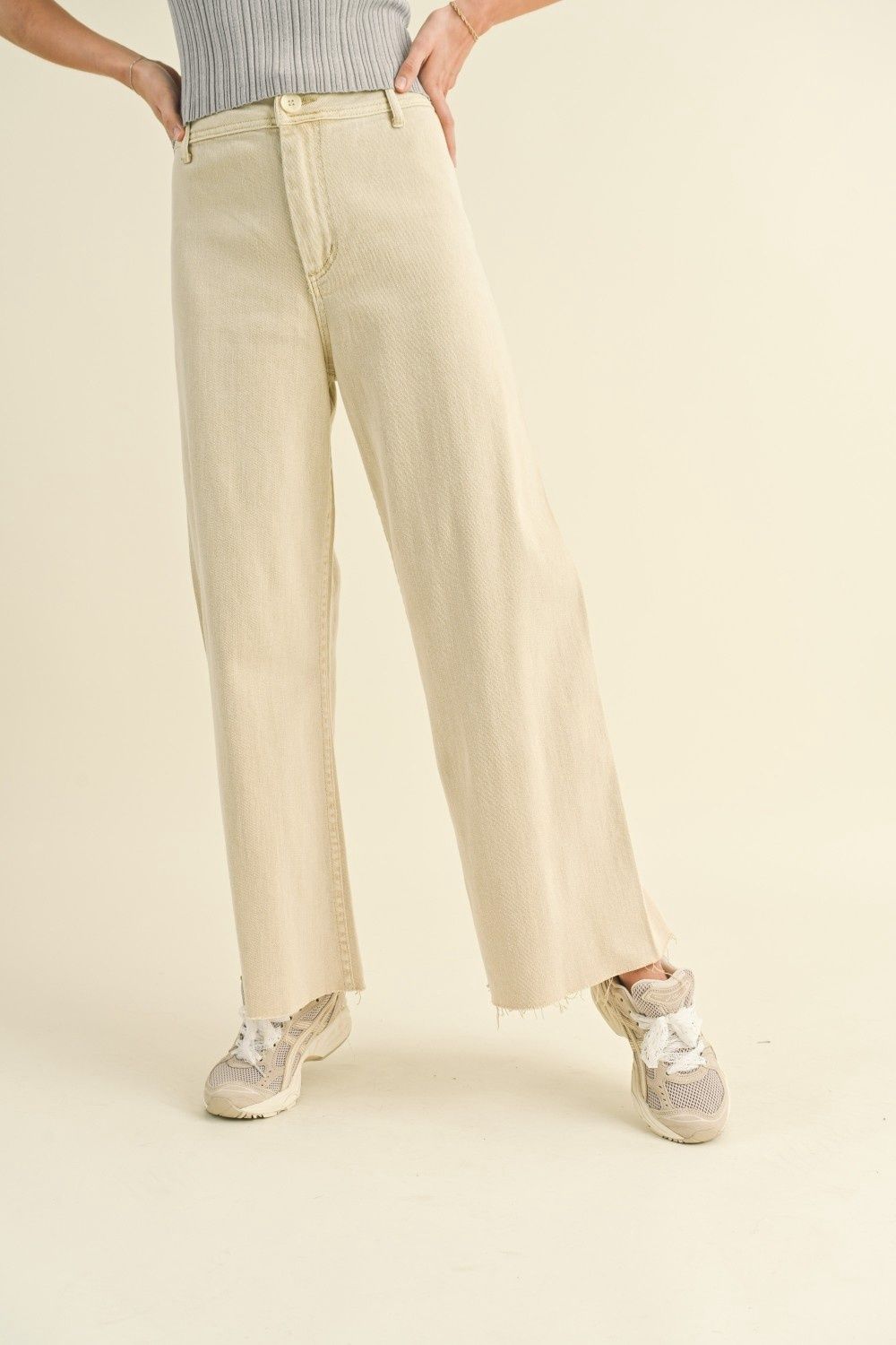 Right Behind You Wide Leg Denim Pants - Beige