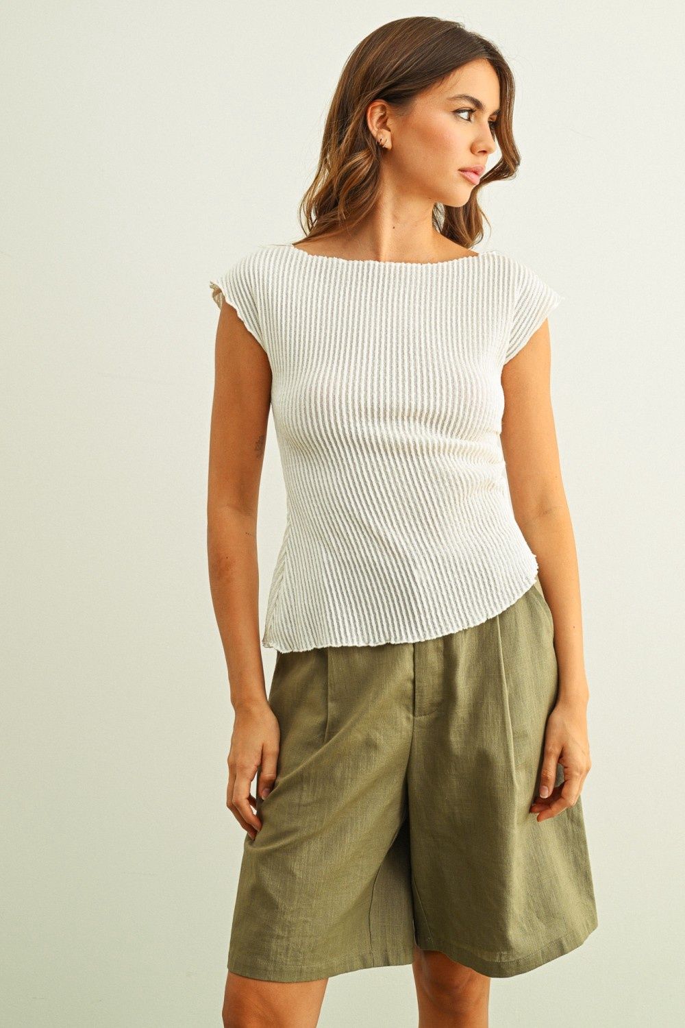 Crinkle Fabric Cap Sleeve Top - Off White
