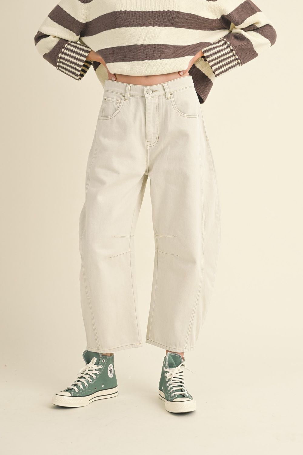 Barrel Cotton Pants - Ecru