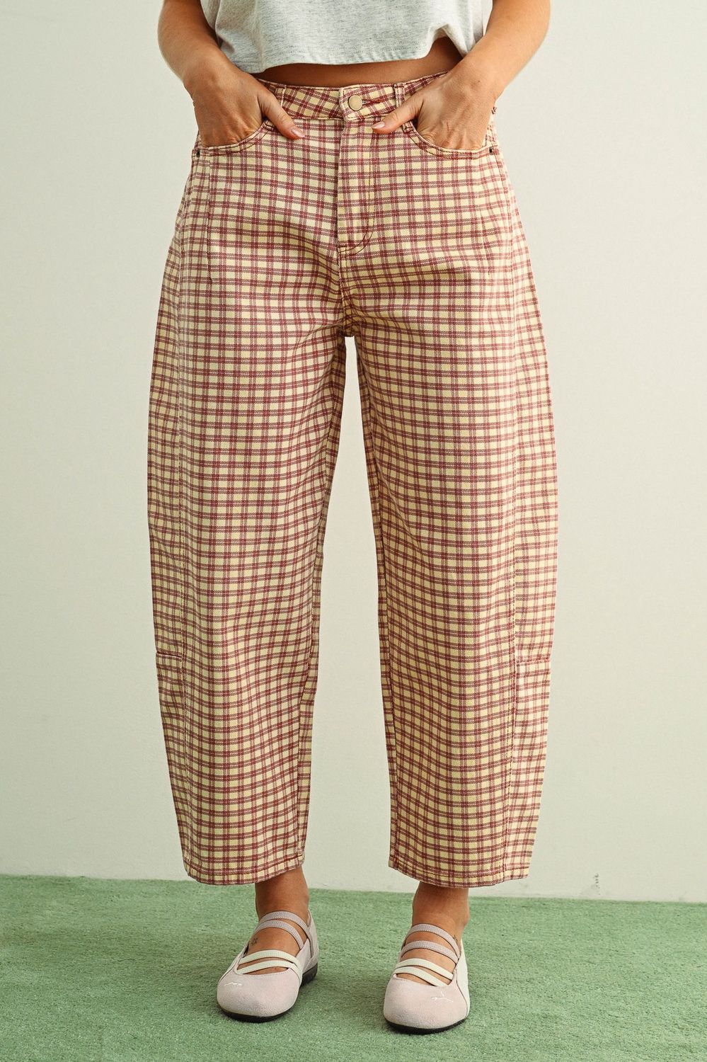 Call It A Night Pattern Barrel Pants - Rosewood
