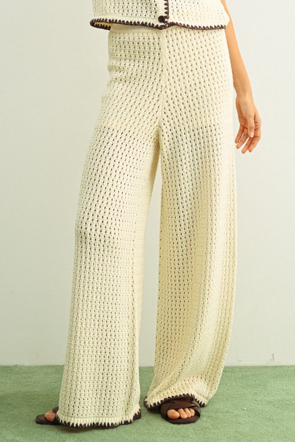 Crochet Knit Pants - Beige/Brown