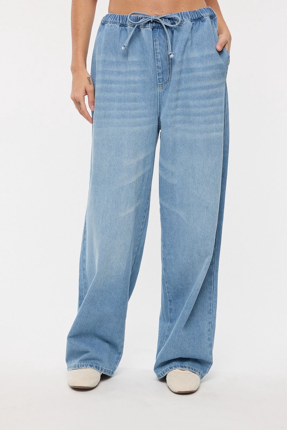On Time Drawstring Denim Pants - Denim